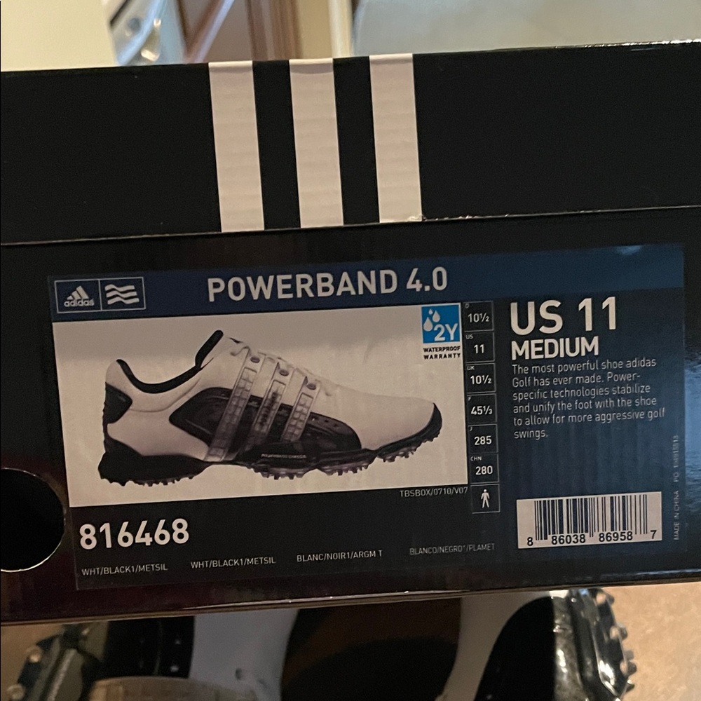 adidas Men’s White and Black Athletic Golf Shoes powerbrand NWT - Picture 9 of 9